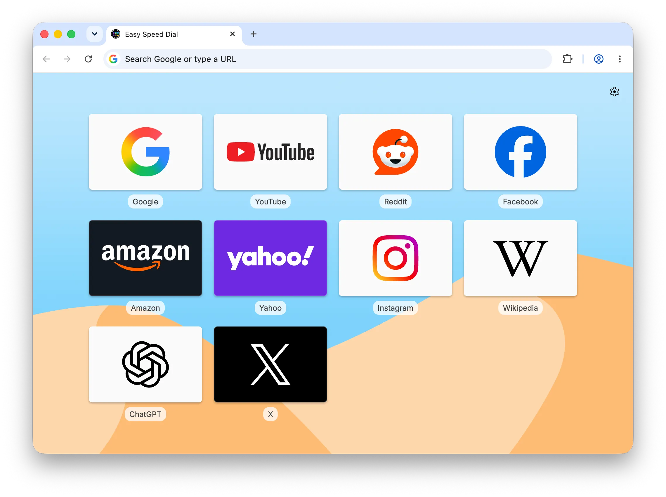 Easy Speed Dial with a dunes background