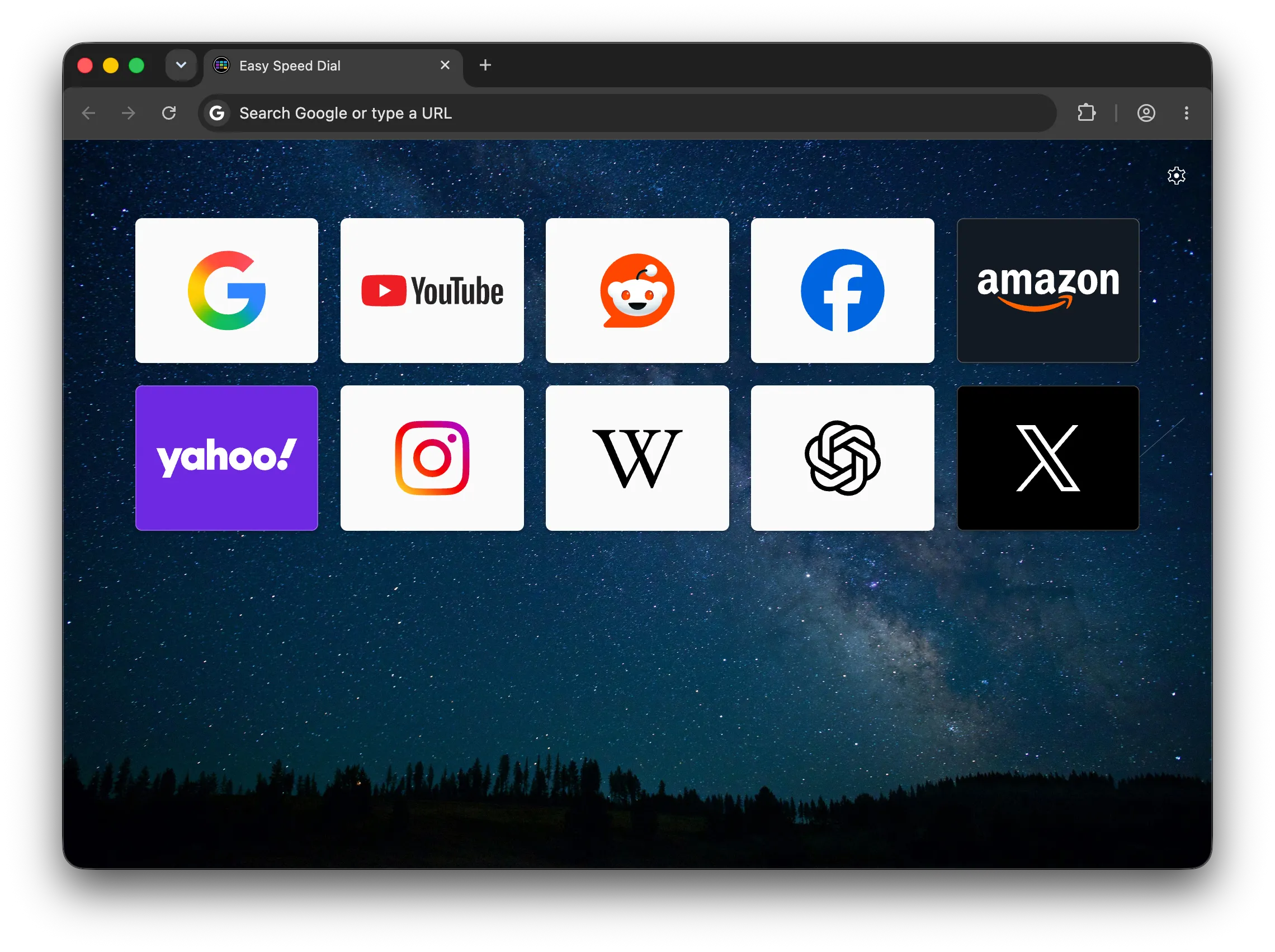 Easy Speed Dial next to the browser's native bookmarks bar